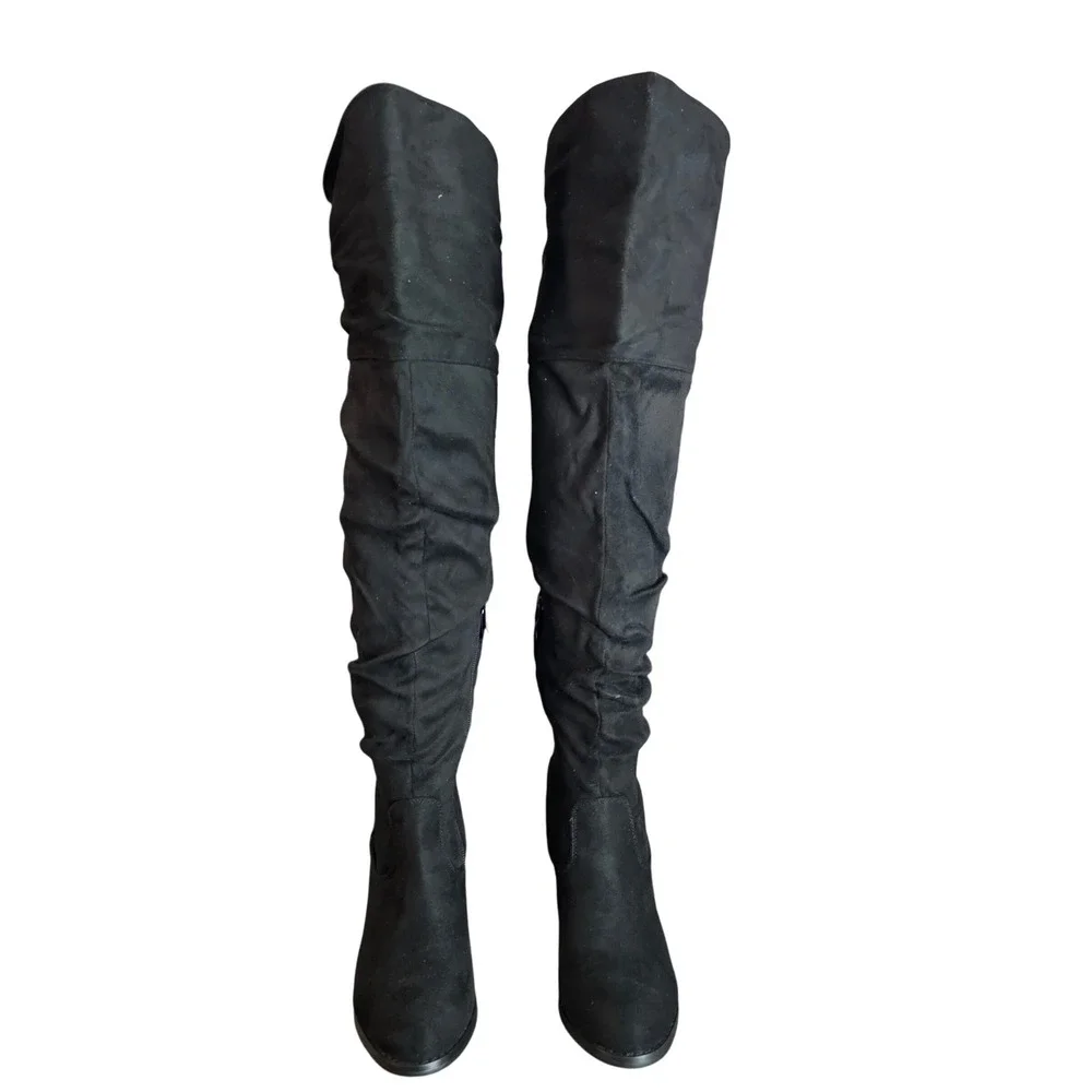Journee Collection Women's Size 6 Kaison Over the Knee‎ Boots Black Faux Suede